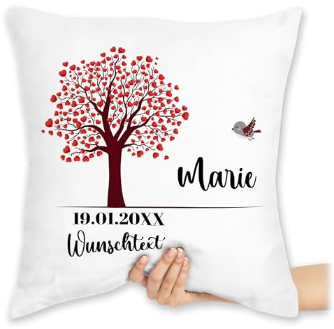 Kissen 40x40 Zierkissen - Lebensbaum Geburt I Taufe Geschenk Kommunion I Datum - 40 x 40 cm - Weiß - personalisiertes taufkissen konfirmation konfirmations füllung taufgeschenke taufgeschenk zur