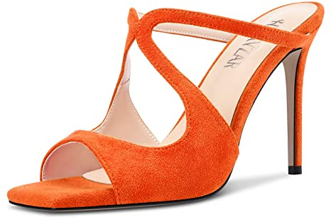 HEUIVZAR Donna Alto High Spillo Tacco Heel Aperte sulla Quadrata Punta Sandali Slip-on Slingback da Matrimonio Dress 10 CM Heels Arancione 43 EU
