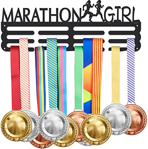 SUPERDANT Medaillenhalter Marathon Girl Medaillenständer Sportveranstaltungen Medaillenhalter Mit 12 Zeilen Robuster Stahlpreishalter Wandmontiert Für Band Lanyard Christmas