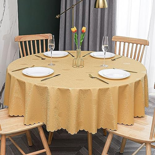 XQSSB Tischdecke Tischwäsche Tischtücher Wasserabweisend Anti Hot Scratch Tischdecke Wachstuchdecke D Goldgelb Kreisdurchmesser 180cm