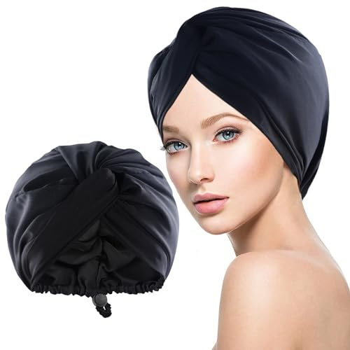 WUBAYI Silk Bonnet for Sleeping, Imitation Night Sleep Caps, Silk Wrap with Elastic Adjustable Button, Soft Head Cover Sleeping Hat for Women with Curly Hair