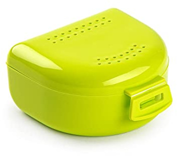 Boîte pour appareil dentaires, et dentaires – étui respirant avec trous d'évent – portable, durable et facile à nettoyer – 75 x 60 x 35 mm – porte-bite dentaire en plastique – vert citron vert.