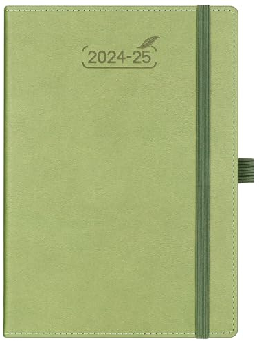 BEZEND 18-Monate Buchkalender 2024 2025 Terminplaner A5 PU-Leder Hardcover Kalender [Kiwi] Wochenkalender Juli 24-Dez 25 1 Woche 2 Seiten | Planer mit Stifthalter