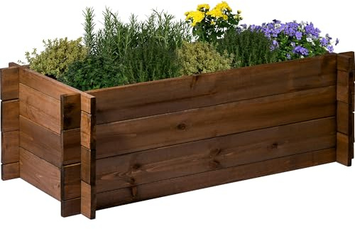dobar® Stor upphöjd säng med plug-in system | planteringslåda av massivt trä | 117 x 58,5 x 38,5 cm | mörkbrun | tall