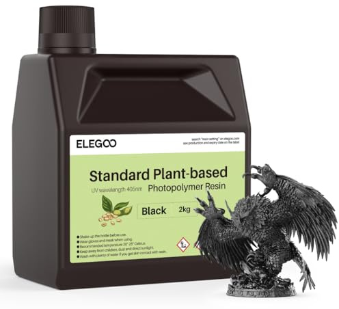 ELEGOO Standard 3D Drucker Resin auf Pflanzlicher Basis mit Extrem Geringem Geruch und Hoher Präzision, 405 nm UV Photopolymerharz, Schnelle Aushärtung Harz für Resin 3D Drucker Schwarz 2000g