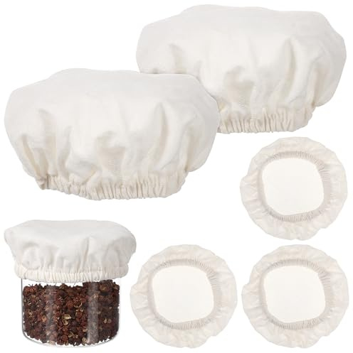 BESTonZON 5Er Set Dehnbare Fermentierende Stoffabdeckungen Aus 100% Baumwolle Für Sauerteig Startergläser Und Gärgefäße Wiederverwendbare Atmungsaktive Glasabdeckung 3.94X3.94In Für Küche Haushalt