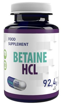 Betaine HCL 650 mg 120 veganska kapslar, labbtestade, höghållfasta kosttillskott
