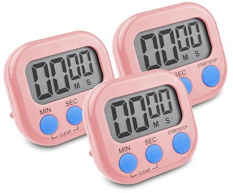 Newaner 3 Stück Eieruhr Rosa, Timer Digital, Küchentimer Küche, Kurzzeitwecker Magnetisch, Stoppuhr mit Einklappbarer Ständer, Timer mit Großem LCD-Display für Kochen Backen Sport Studieren