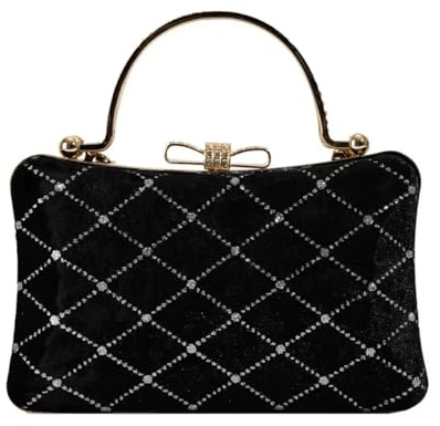 YUEZHAN Abendtasche Damen Clutch Pailletten Karierte Mode Abend Taschen Für Frauen Handtaschen Kette Schulter Taschen Kissen Geldbörse Brieftaschen Schwarz