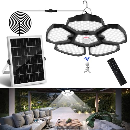 T-SUNUS Solar Hängelampe für Außen, Solarlampe für Außen hängend mit Bewegungsmelder Fernbedienung IP65 Wasserdicht 5 Modi Solar Hängeleuchten für Haus Hof Garage Garten