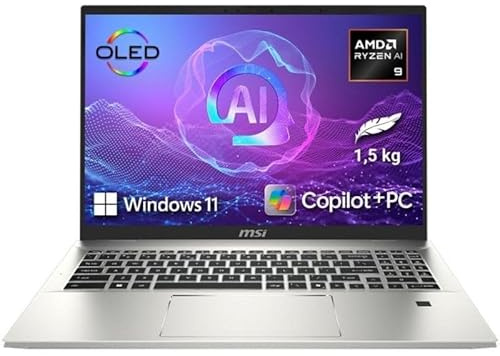 MSI Prestige A16 AI A3XMG-077ES Copilot PC portátil Profesional 16 pulg, 16:10 UHD 3840x2400, AMD Ryzen AI 9 HX 370, AMD Radeon Graphics, 32GB RAM, 1TB SSD, Windows 11 Home Advanced, QWERTY Español