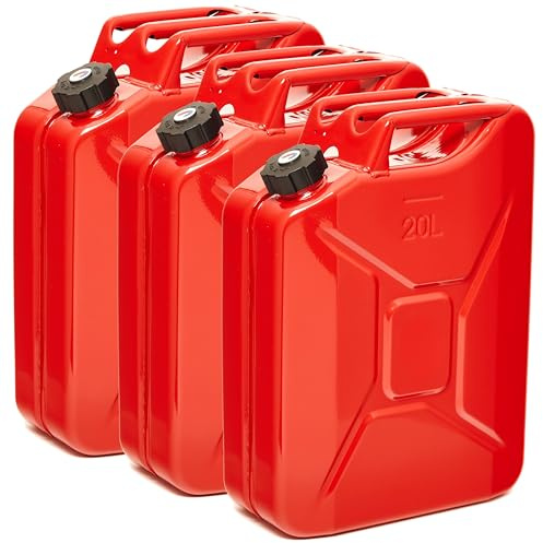 BW® Benzinkanister Metall 3x 20 Liter mit Schraubverschluss - Kraftstoffkanister Rot - RAL 3000 - TÜV-geprüft und UN-Zulassung - 0,9mm Stahl nach DIN 7274 - Made in Europe