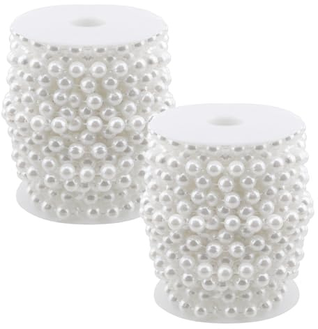 FAAING 2 Stück Perlengirlande Weiss 10m x 10mm, Perlenband Weiß Deko Perlenkette Kunststoff Perlen Rolle für Hochzeit und Partydeko Geburtstag Taufe Tisch Deko DIY Handwerk
