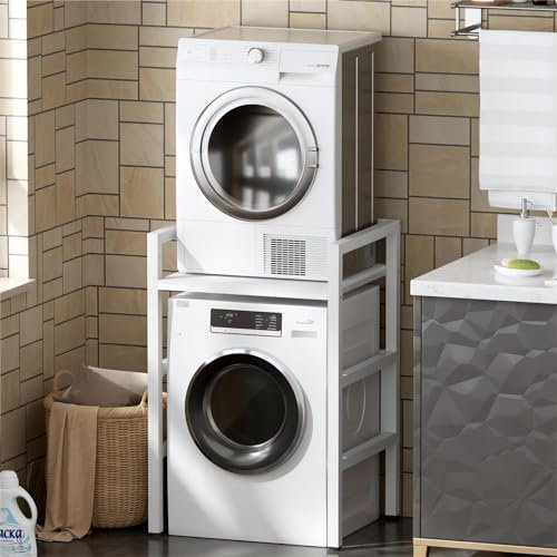 MSFE Washer Dryer Stacking Kit, Height-Adjustable Tumble Dryer Stand, Storage Rack Over the Washing Machine, Load Capacity 350 kg,for Washing Machine and Dryer, 73 x 64 x 110 cm, Patented Product