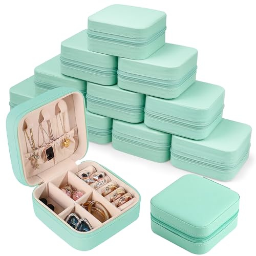 Xaztr 12 cajas pequeñas de regalo de joyería para mujer, joyero de viaje a granel, mini organizador de joyas portátil de piel sintética, caja organizadora de almacenamiento para niñas, regalo de