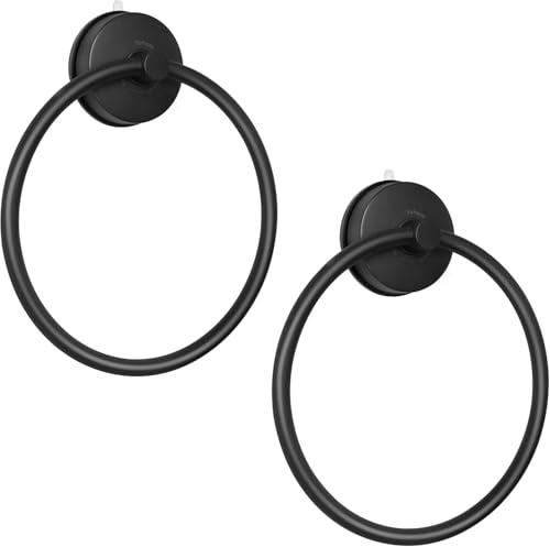 YOHOM Saugnapf Handtuchring Matt Schwarz Handtuchhalter für Badezimmer Edelstahl Vakuum Saugnapf Waschlappen Halter Geschirrtuchhalter für Duschwand ohne Bohren 2 pcs