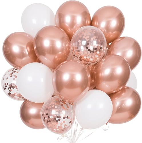 Luftballons Rosegold Weiß 60 Stück,12 Zoll Helium Latex Ballons Rosegold Konfetti Luftballons Rosegold Metallic Ballon Set für Mädchen Frauen Geburtstag Hochzeit Verlobung Party Deko