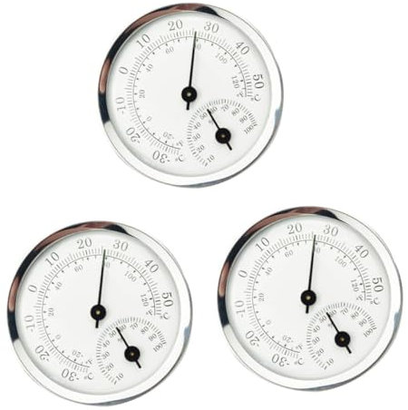 COOPHYA 3 Pièces Thermomètre Petit Salle Numérique Ménages Jauge Hygromètre Aiguille Cadran Fenêtre Garage Température Silver