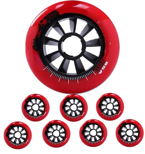 JCCHT Paquete 8 Ruedas Patines en línea 90mm, 100mm 110mm, 85A, para Patines Velocidad en línea, para Interiores y Exteriores, Ruedas Repuesto duraderas para Carreras,Rojo,90mm