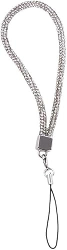 Rzcin Silver Cellphone Chain Fashion Phone Wrist Chain Rhinestone Mobile Phone Strap Pendant Short Charm Anti-Lost Lanyard,Car Keychain, Décor
