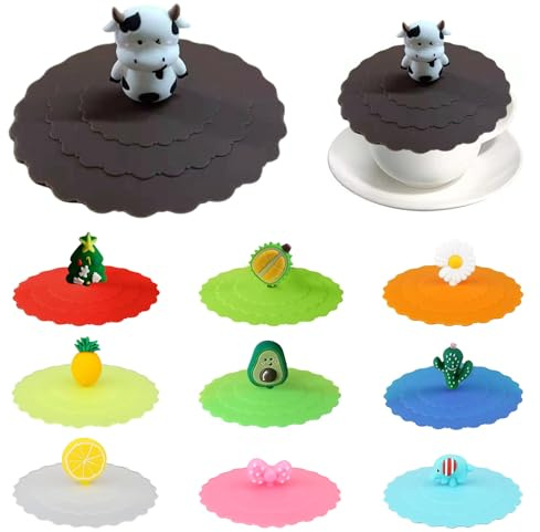 Cartoon Silicone Glass Cup Cover, 10 PCS Reusable Anti-dust Cup Covers, Food-grade Silicone Drink Glass Cup Lids for Tea Beer Wine Glasses Coffee Mug Anti-dust Suction Sea