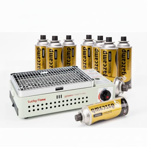 Lucky Flame LF-90 GD Gasgrill BBQ mit Butan MSF-1A Kartuschen (Auswahl Kartuschenanzahl) (Grill + 8 Kartuschen)