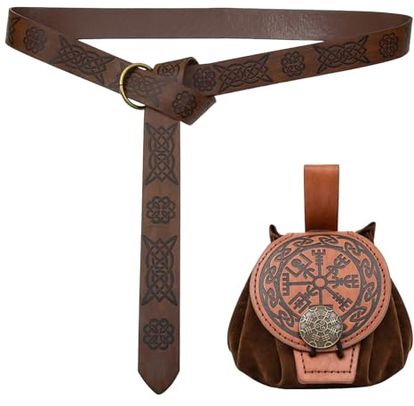 VPB 2 Pcs Medieval Viking Belt with Pouch,Vintage Renaissance Belt Pouch,Retro Nordic Portable Bag Renaissance Viking Costume Accessories(Brown)