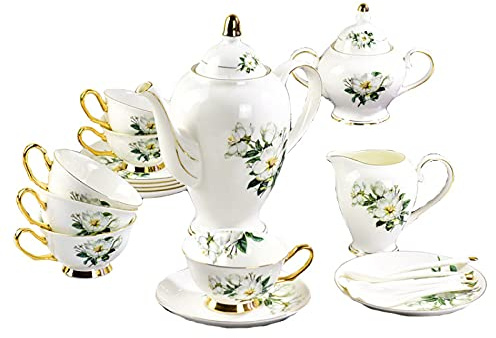 Service à thé de l'après-midi 15 pièces, service en porcelaine for adultes, ensemble tasses café Vintage, haute qualité, cadeau d'anniversaire