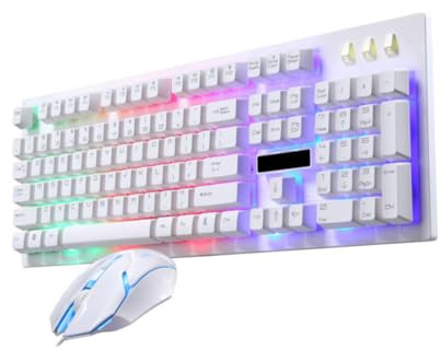 Générique Clavier et Souris de Jeu Mécaniques Filaires USB Rétroéclairés Kit Ergonomique Blanc Touches Tactiles pour Gamer PC Ensemble Clavier Souris Gaming pour Sessions Prolongées