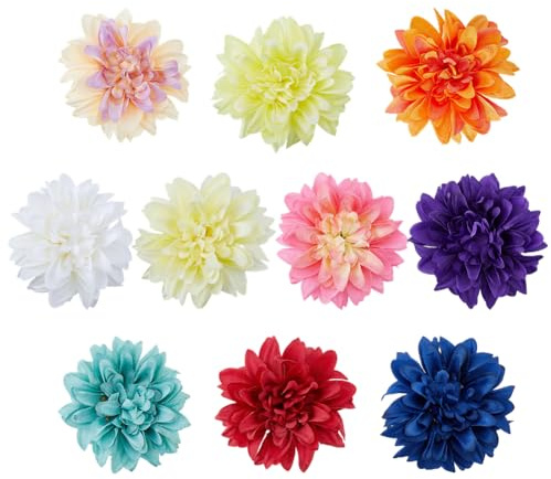 CREATCABIN 10 unidad de Cabezas de Flores de Dalia Artificiales En 10 colores, Estilo Hawaiano, de Tela Colorida, para Decoración Floral Ideales para Pinzas para el Cabello Bodas Vacaciones 10 x 4.2cm