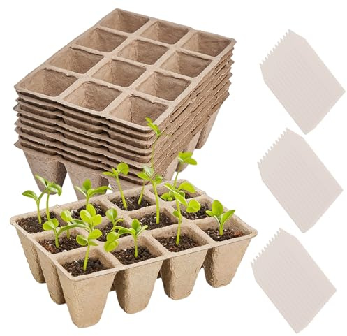 Feegela 10 Bandejas de Semillero con 12 Celdas,Pack de 10 Unidades | De Pulpa De Papel,Cultivo De Plantas,Para Huerto, Germinador De Semillas,PráCtico Semilleros De Germinacion
