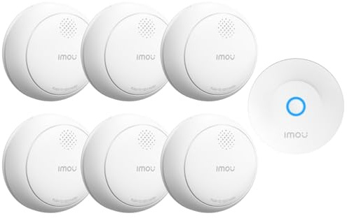 Imou Set di Rilevatore di Fumo Collegato con Stazione Zigbee, Sistema di Allarme Domestico, Allarme Antincendio Kit per Case, 6 Rilevatori + 1 Stazione, Compatibile con l'App, EN14604