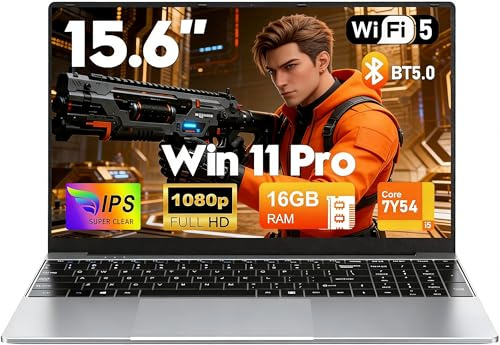 CHIFUYOU Computer portatile 512 GB SSD 16 GB RAM pc portatile commerciale da 15,6 pollici gioco i5-7Y54 fino a 3,2 GHz, Win 11, 1920 x 1080p, 5000 mAh, tastiera retroilluminata