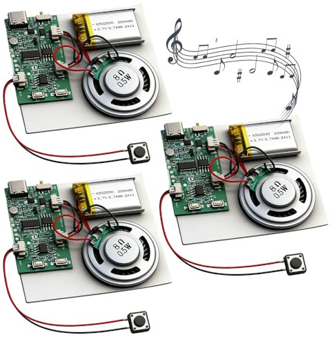 USB Módulo de Audio con Altavoz, SGZIOO Módulo de Música y Voz, Descarga, Grabación y Reproducción, Módulo de Sonido DIY para Tarjetas de Felicitación Grabables, Regalos y Juguetes,3 Unidades