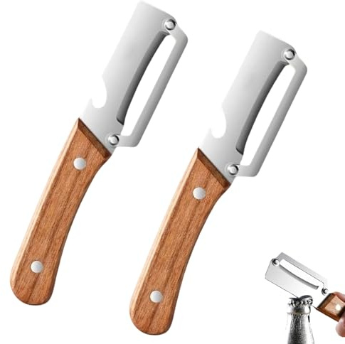 Pelador de verduras con cuchillas de acero inoxidable, pelador tipo juliana con abridor de botellas, para pelar, frutas y verduras con facilidad. (wooden,2pcs)