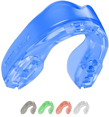 SAFEJAWZ Mouth Guard, Elements Dual Layer Mouthguard for Youth with Case, Easy Fit Remoldable Mouthpiece for Football, Boxing, Lacrosse, Basketball & All Contact Sports (Kids <11 Years, Ice Blue)