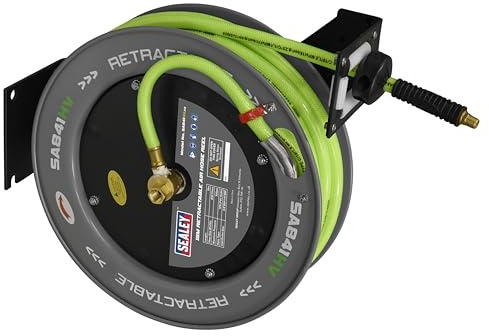 Sealey Sa841Hv Retractable Air Hose Metal Reel 15Mtr 10Mm Id Hi-Vis TPR Hose