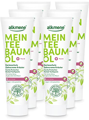 alkmene Kräuter Zahnpasta mit Teebaumöl - Vegane Zahncreme ohne Parabene, Silikone & Mineralöle - Natürliche Toothpaste für empfindliche Zähne im 6er Pack (6 x 100ml)