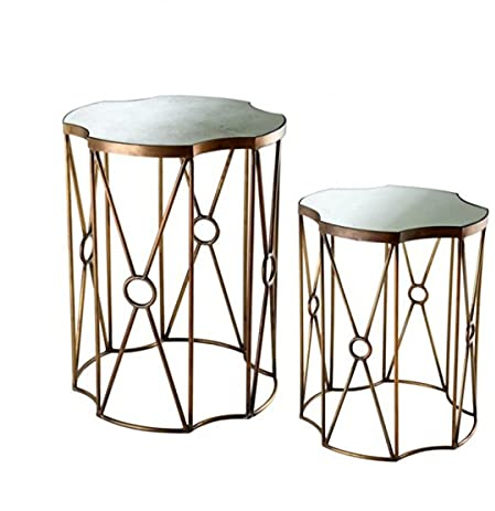 Casa Padrino Luxus Art Deco Designer Beistelltisch 2er Set Antik Messing - Hotel Tisch Möbel