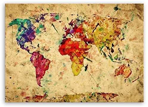 ge Bildet Bild auf Leinwand | Weltkarte Retro in Vintage Deko - Abstrakt A in 70x50 cm als Wandbild | Wand-deko Dekoration Wohnung modern Bilder | 2201