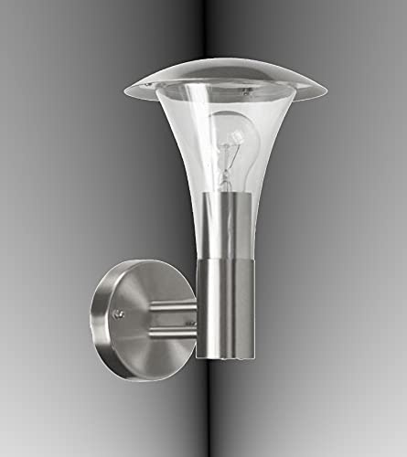 Trango 8000-LED IP44 LED Außenleuchte inkl. 1x E27 LED Leuchtmittel 3000K warmweiß *LISI* Wandleuchte aus Edelstahl gebürstet & Acryl - Außenbeleuchtung, Außenwandleuchte, Außenlampe, Gartenleuchte