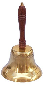 Hampton Nautical 3xglass-101 Campana de Mano chapada en latón con Mango de Madera de 11 Pulgadas decoración náutica del hogar, 28 cm