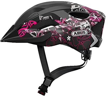 ABUS Stadthelm Aduro 2.0 - Allround-Fahrradhelm mit Licht - in sportivem Design für den Stadtverkehr - für Damen und Herren - Schwarz mit Blumen, Größe M
