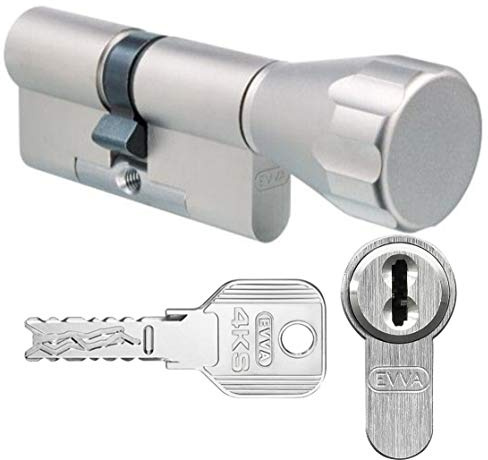 EVVA 4KS Knaufzylinder mit 4 Schlüssel, Länge (a/b) 41/K51mm (c=92mm) K=Knaufseite, mit speziellem Bohr-u. Ziehschutz KZS, modulare Bauweise SYMO