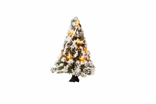 NOCH® Beleuchteter Weihnachtsbaum, verschneit mit LEDs, 5 cm hoch für Modelleisenbahn geeignet für H0, TT, N, Z, Farbig