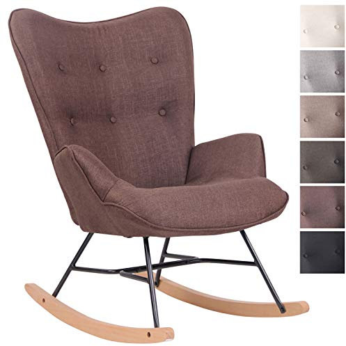 CLP Schaukelstuhl Sanka I Schaukelsessel Mit Stoffbezug Und Metallgestell I Relaxsessel Mit Holzkufen, Farbe:braun