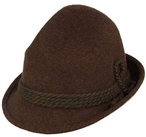Breiter Original Herren Trachtenhut, Filzhut, Wanderhut Spitzkopf, 100% Wolle, schmaler Krempe & Wollkordel, DREI Farben
