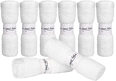 Sweet Child 8-pack baby tvättlappar – supermjuk Rayon tvättduk, babytvättdukar för nyfödda, spädbarn och barn, badbabyhanddukar, kropps- och ansiktshandduk, ansiktsdukar för tvätt av ansikte (vit)