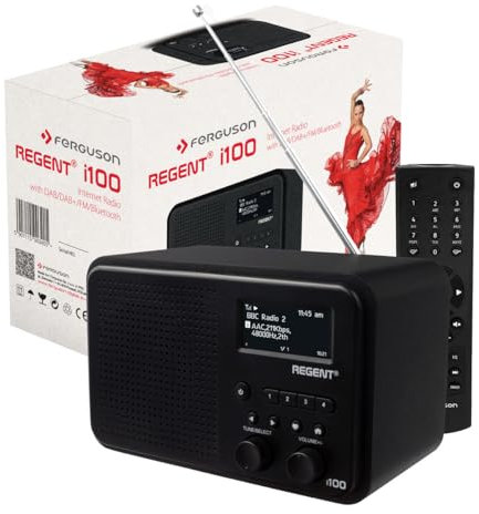 Regent i100 Radio Internet WiFi Radio Réveil MP3 Bluetooth Radio avec Heure Écran LCD, Télécommande, AUX in, Line Out