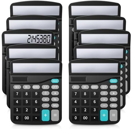 Lichamp Desk Calculators with Big Buttons and Large Display, Office Desktop Calculator Basic 12 Digit with Solar Power and AA Battery (Included), 10 Bulk Pack